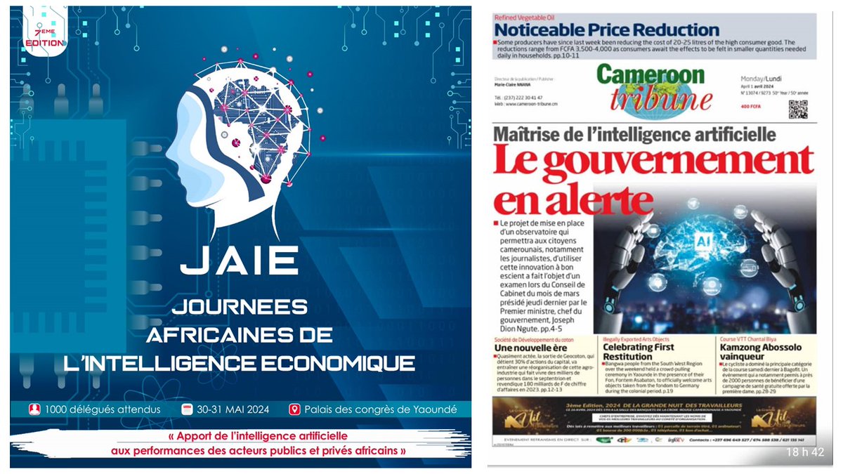 A 60 jours des #JAIE2024 du @cavie_acci, sur le thème « Apport de l’#IA aux performances des acteurs publics et privés africains », le gouvernement #camerounais s’est penché sur la création d’un observatoire dédié. Embarquement immédiat : les-jaie.info
@Knowdys_Founder