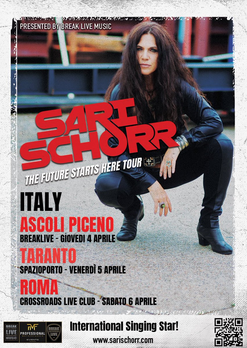 🎵 Exciting news! 🎶 Sari Schorr is bringing her incredible music to Italy! Don’t miss out on the chance to experience her soul-stirring performance live! 🇮🇹🎤 4 April - Ascoli Piceno - BREAKLIVE 5 April - Taranto - Spazioporto 6 April - Rome - CrossRoads Live Club 🎟️…
