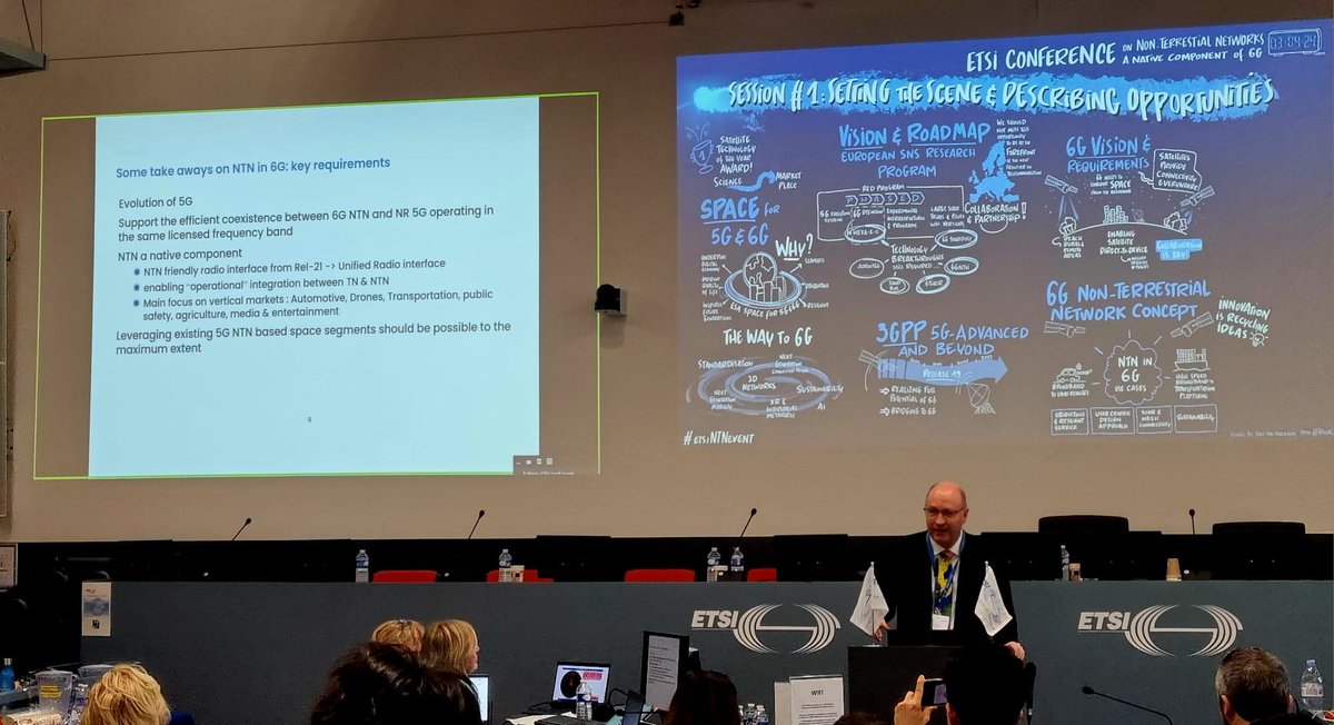 Nicolas Chuberre <a href="/thalesgroup/">Thales Group</a> presented insights on 'Non-Terrestrial Network Concept at #etsiNTNevent"
🏗️ Building #6G on #5G's shoulders
📡 Crafting a #6G-native component for a unified radio interface
🛰️ Bridging terrestrial &amp; non-terrestrial networks to transform industries.