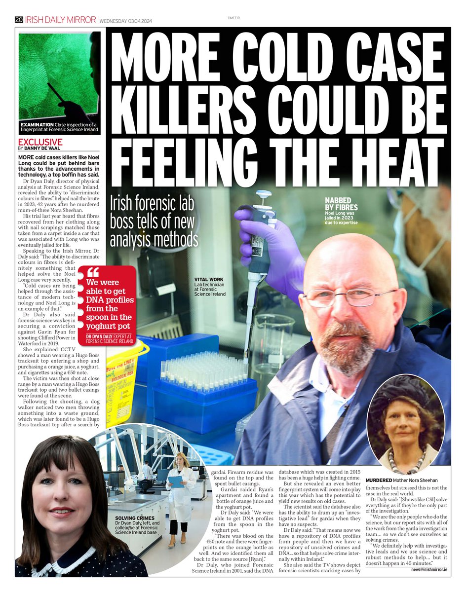 EXCL: More cold cases killers like Noel Long could be put behind bars thanks to the advancements in technology, a top boffin has said. Full story in today's Irish Mirror or online here: irishmirror.ie/news/irish-new…