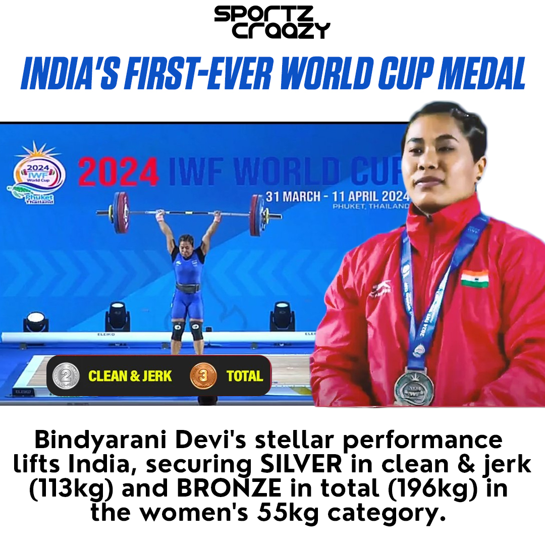🎉🎉 Historic Victory! Bindyarani Devi secures India's inaugural Weightlifting World Cup medal at the IWF World Cup in Thailand! 🥉🏋️‍♀️👏👏 #Congratulations #ProudMoment #BindyaraniDevi #Weightlifting #IWFWorldCup2024 #IWFWorldCup #Sportzcraazy #Followus #Comment