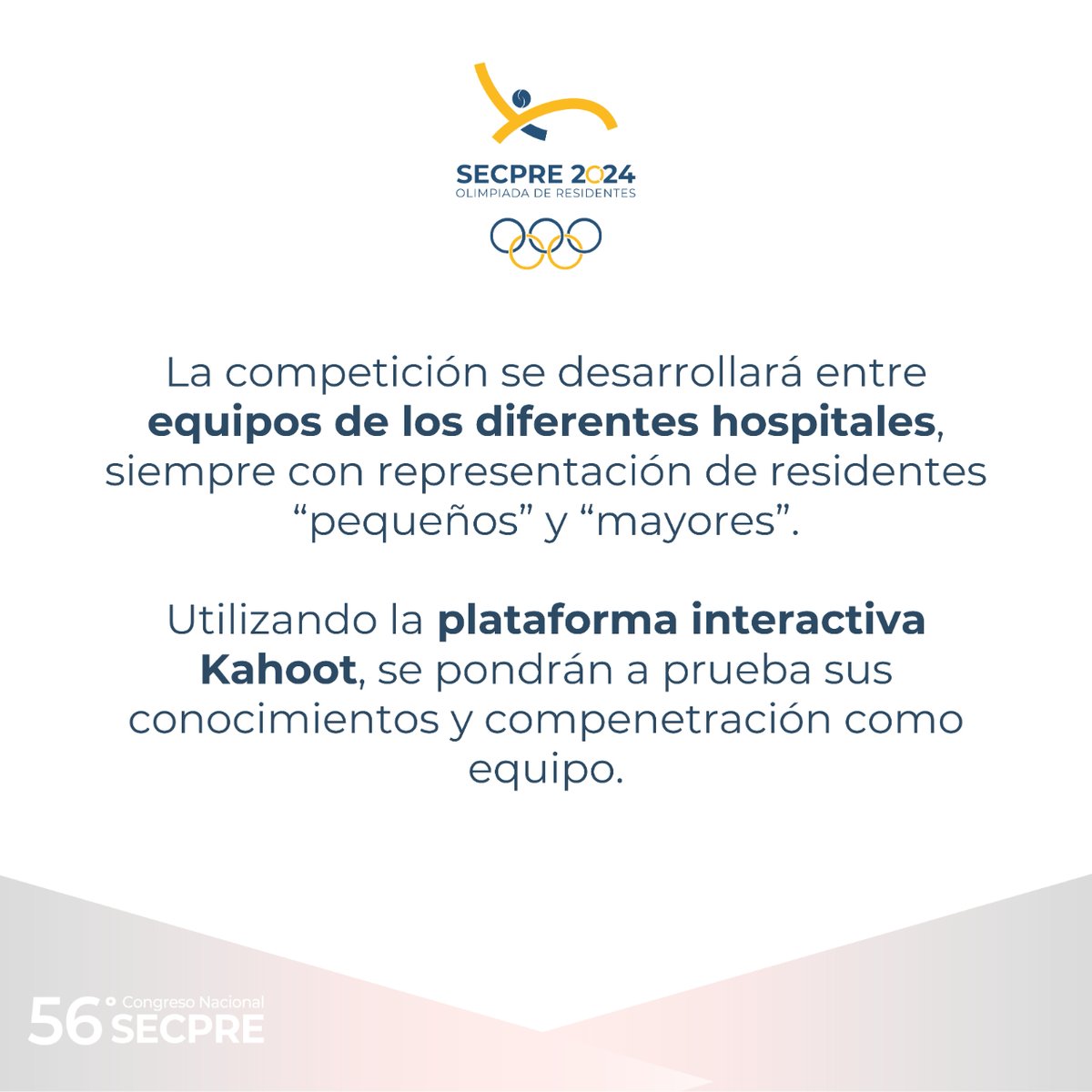 SECPREorg's tweet photo. OLIMPIADA DE RESIDENTES

Por primera vez en la historia de los Congresos Nacionales de la SECPRE, incorporamos la Primera Olimpiada de Residentes de cirugía plástica. 

Puedes inscribirte a través de nuestra web. 
https://t.co/vJzZ2eiNdS
#56CongresoSECPRE #SECPRE https://t.co/yOgKVJl0le