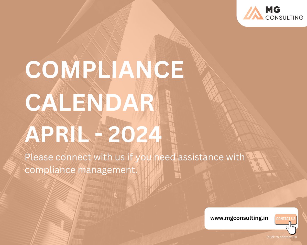 Don't let deadlines sneak up on you! MG Consulting has compiled a comprehensive compliance calendar for April. Stay ahead of the curve and avoid penalties by keeping track of key filing dates.

LinkedIn: linkedin.com/feed/update/ur…

#CorporateCompliance #StayAhead #MGConsulting