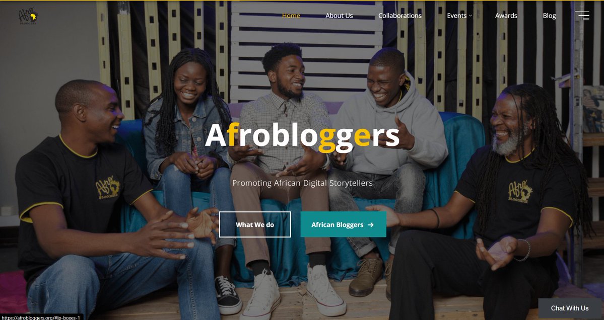 Introduce yourself as your blog (include your landing page screenshot if you dare...📸) Hello 👋🏾 we are Afrobloggers 🌍 we promote 💫, celebrate 🥳 , and connect 🌐 Africa's digital storytellers afrobloggers.org ~B