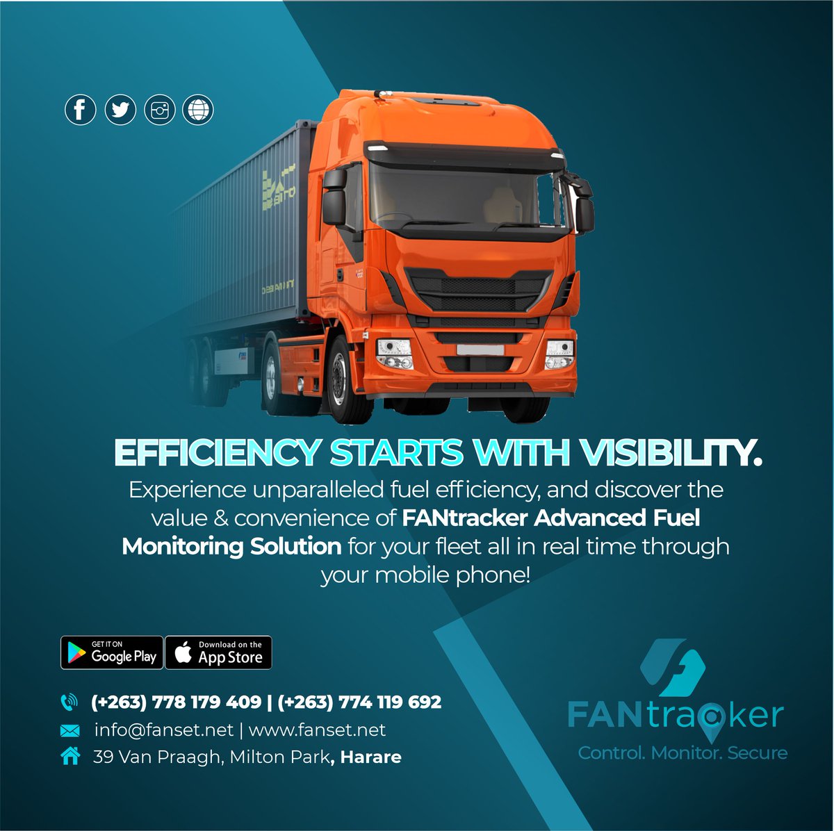 EFFICIENCY STARTS WITH VISIBILITY Maximize Productivity, Safety, and Fuel Efficiency with our All-in-One Integrated System: Fuel Monitoring, Speed Limiting, and Vehicle Tracking Solutions. Sign up for the FANtracker Advance Fuel Monitoring Solution Contact: +263774119692