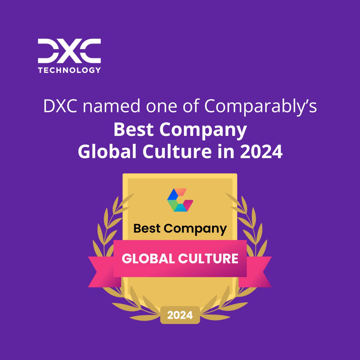 We're proud to announce that we have been named one of Comparably’s Best #GlobalCulture Companies in 2024. 🏆 This award highlights our commitment to fostering a collaborative and supportive work environment where our people can thrive and innovate. #WeAreDXC #TeamDXC