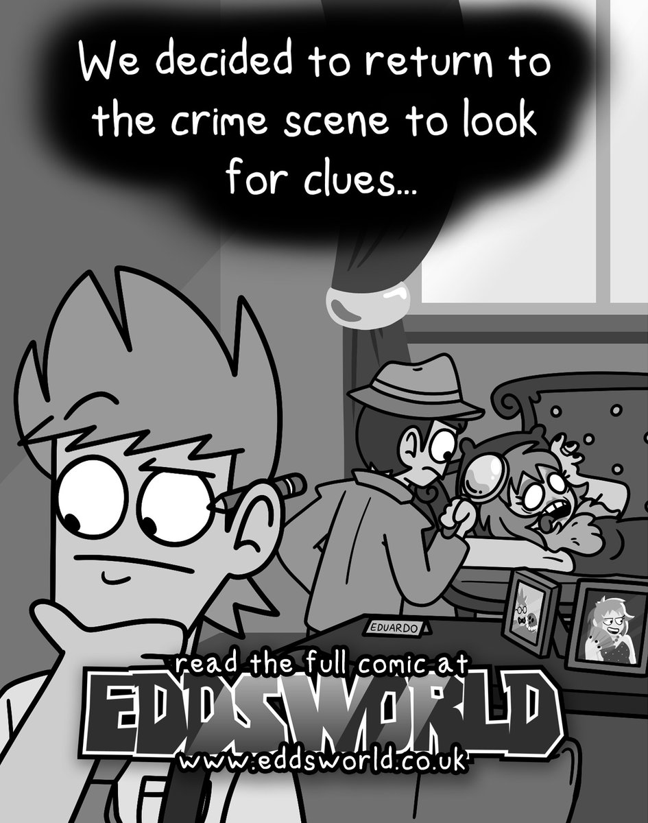 New comic! It's back to the scene of the crime for our detective duo in Noir part 4! Read it here: eddsworld.co.uk/comic/436 🎨: @kasafraz & @oblivi_ann