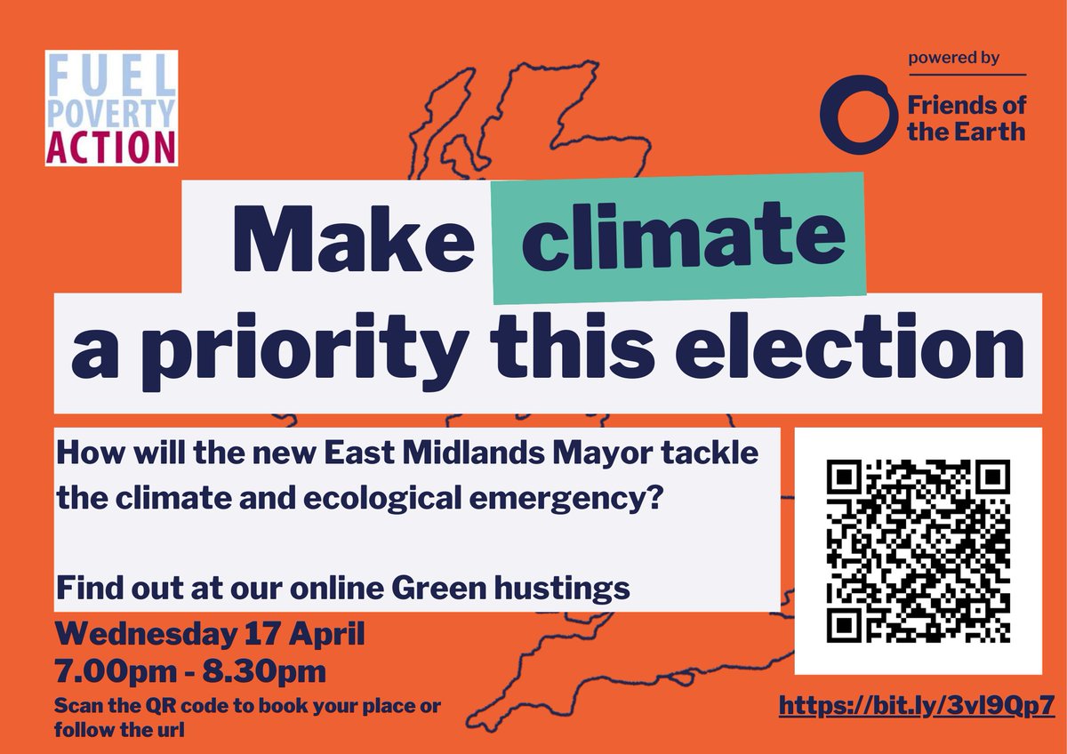 How will the new East Midlands Mayor tackle the climate and ecological emergency? A hustings organised by a wide coalition of climate and environmental groups, coordinated by Friends of the Earth. Book your place now! bit.ly/3vl9Qp7 #ClimateMayors2024