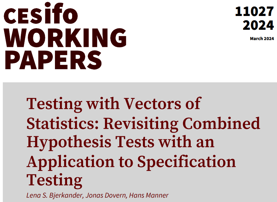 Testing with Vectors of Statistics: Revisiting Combined Hypothesis Tests with an Application to Specification Testing | Lena S. Bjerkander @jonasdovern Hans Manner #EconTwitter cesifo.org/en/publication…