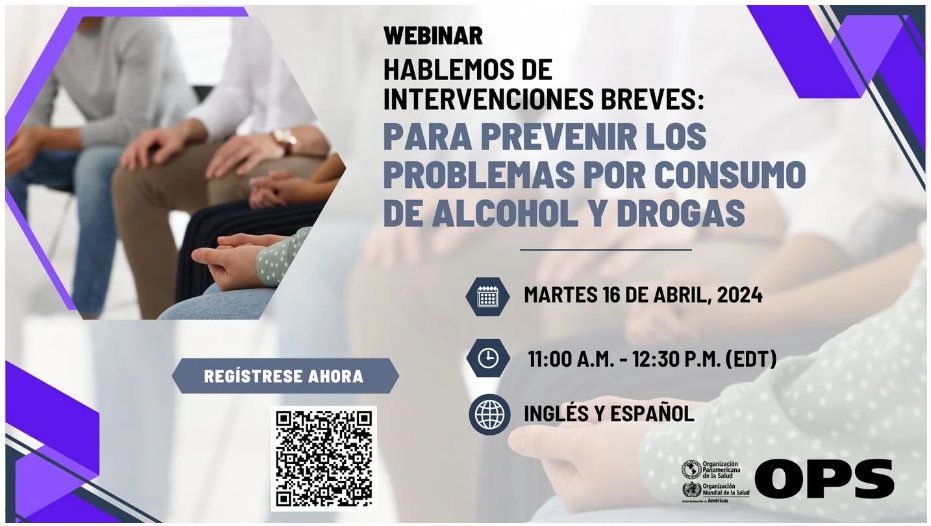 Join us at an upcoming webinar on brief interventions to prevent #alcohol and #drug problems organized by @pahowho! 🗓️: 16 April 2024 ⏰: 11:00-12:30 EDT 🗣️: ENG & ESP Register here: bit.ly/3U2fLJ0