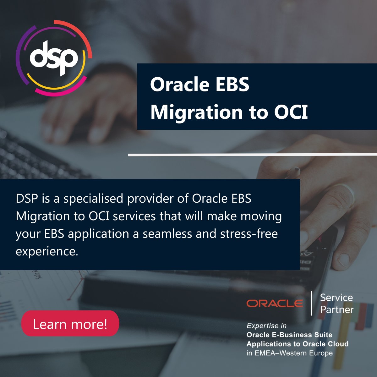 Migrating EBS to OCI presents numerous benefits. However, migrating a heavily customised application entails is complex, so DSP is here to help. Organisations utilise our service to move their systems, ensuring a successful transition. Learn more: bit.ly/3xb8Fcd #EBS