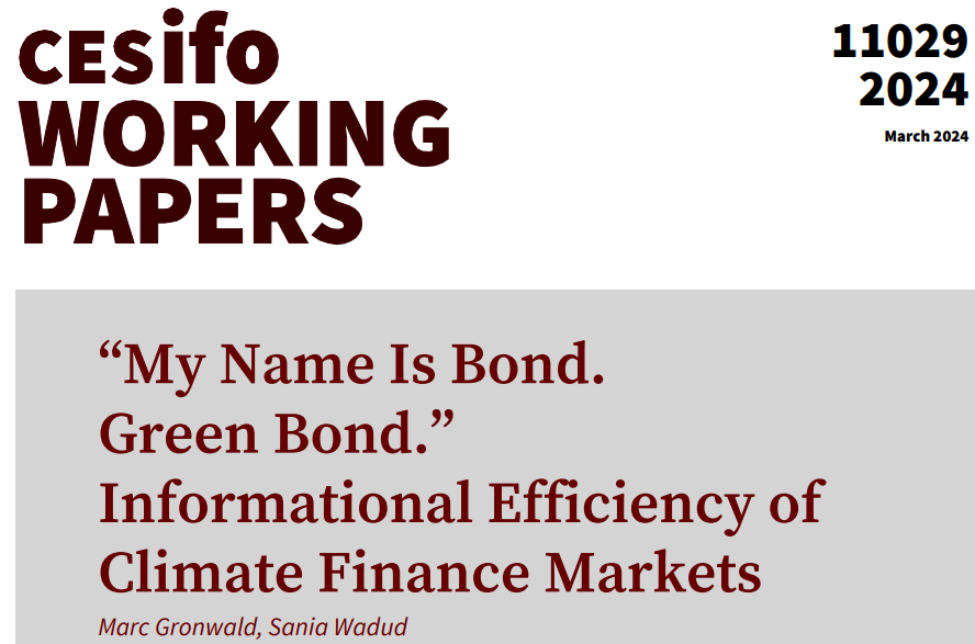 “My Name Is Bond. Green Bond.” Informational Efficiency of Climate Finance Markets | Marc Gronwald, Sania Wadud #EconTwitter cesifo.org/en/publication…