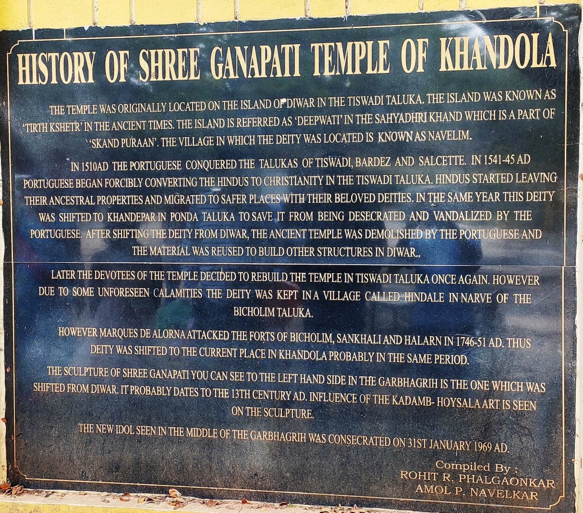 History of the stunning #templesofGoa – #Ganapati Temple of #Khandola (#GSB). References of original temple of 13thCentury on the island of #Diwar (#TirthKshetra, #Deepwati). 
#SahyadhriKhand part of #SkandaPuran.
@LostTemple7
@ReclaimTemples
@ShefVaidya
@rs_rajender
@Mohan_HJS