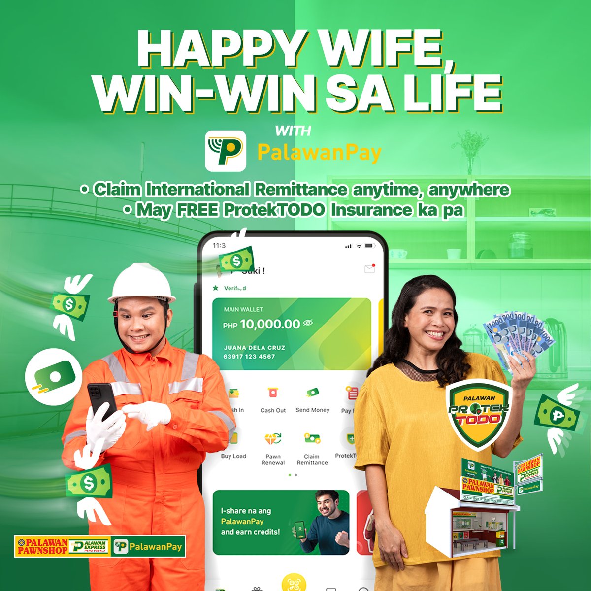 PalawanPay's tweet photo. Sa Palawan, tanggap agad ang padala ni mister from abroad 🥳

✅Pwedeng i-claim anytime, anywhere gamit ang PalawanPay
✅Cash agad ang tanggap sa +6,000 Palawan branches

May FREE INSURANCE pa sa bawat claim! https://t.co/rdFHravYLR