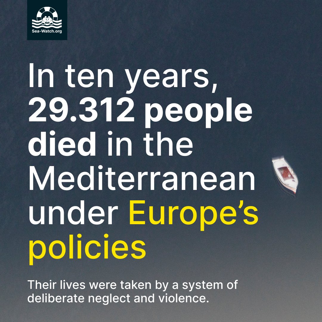 seawatch_intl's tweet photo. The increasing fortress mentality of Europe and the absence of #SafePassage are the root causes of this mass grave in the Mediterranean. 
Break down borders. Everywhere. Freedom of movement for all! https://t.co/bjD3rNm000