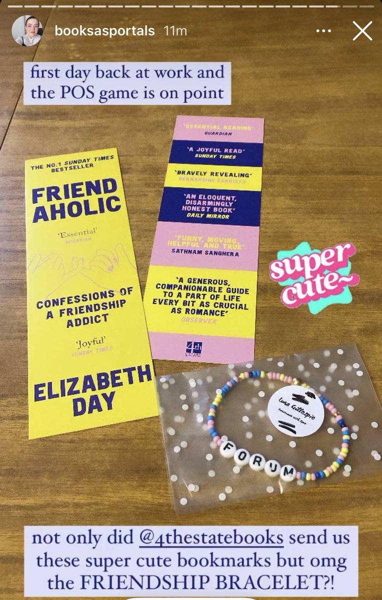 Loved getting these adorb friendship bracelets made for indie bookshops, to celebrate paperback publication of Friendaholic by @elizabday 💛💙💗 Thanks for sharing @ForumBooks @WELBooks ✨