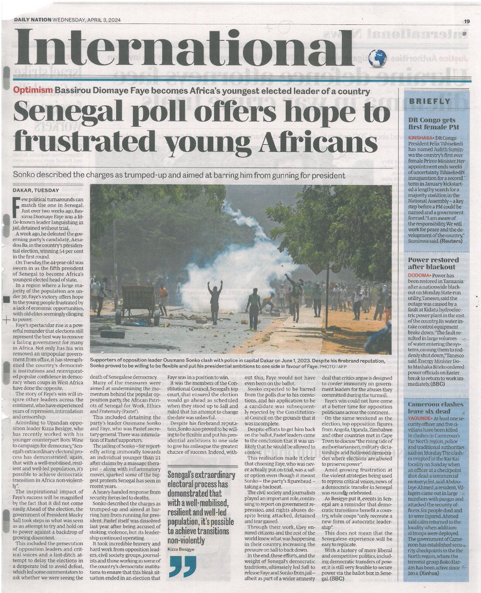 Interesting article: Senegal poll offers hope to frustrated young Africans