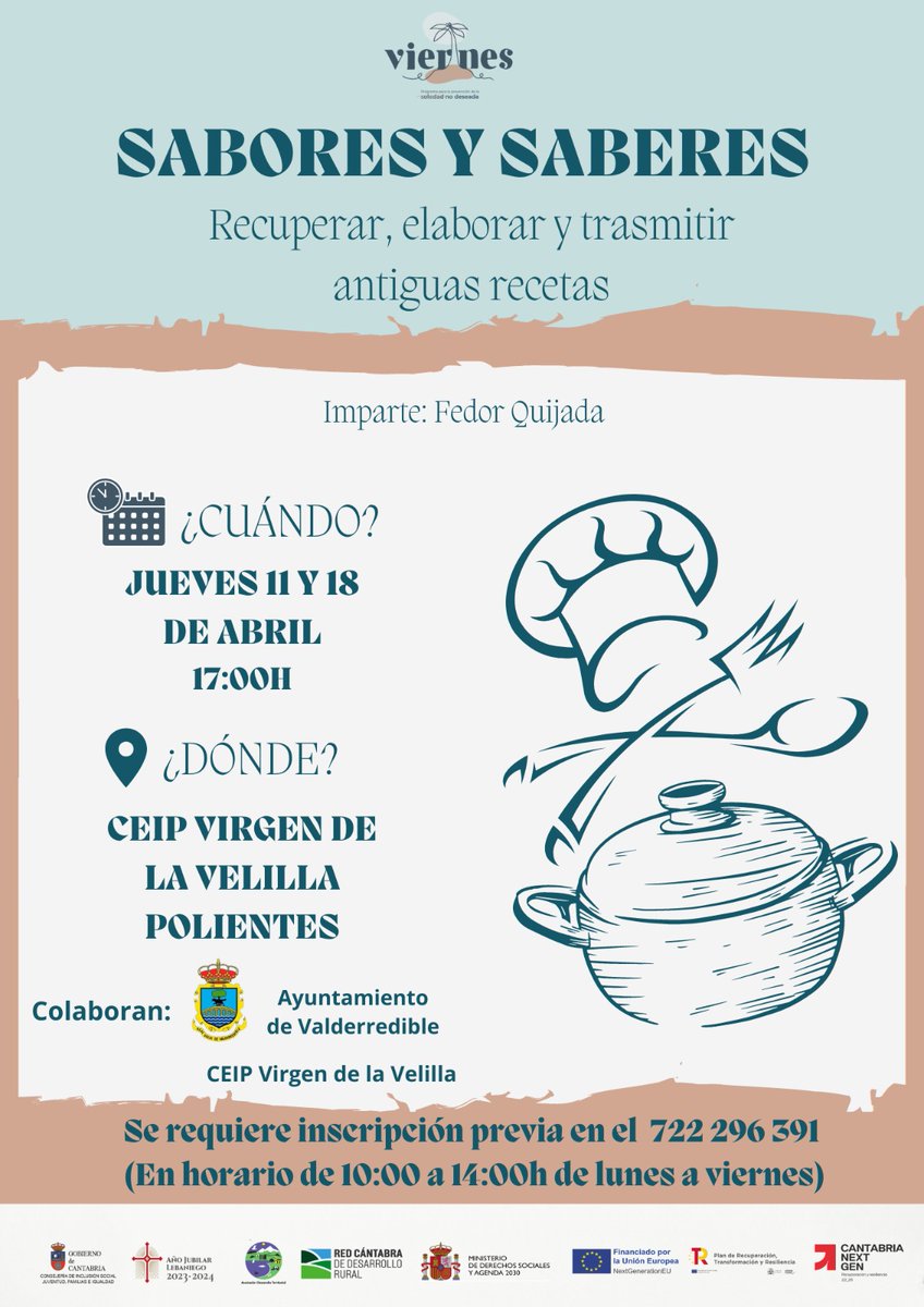 De la mano de Fédor Quijada, 𝐒𝐚𝐛𝐨𝐫𝐞𝐬 𝐲 𝐬𝐚𝐛𝐞𝐫𝐞𝐬 llega en abril a #Reinosa y #Polientes. Si quieres disfrutar de la cocina tradicional con un toque de arraigo puedes pegarnos un toque al número de teléfono 722 151 294. ➡️programaviernes.com #ProgramaViernes