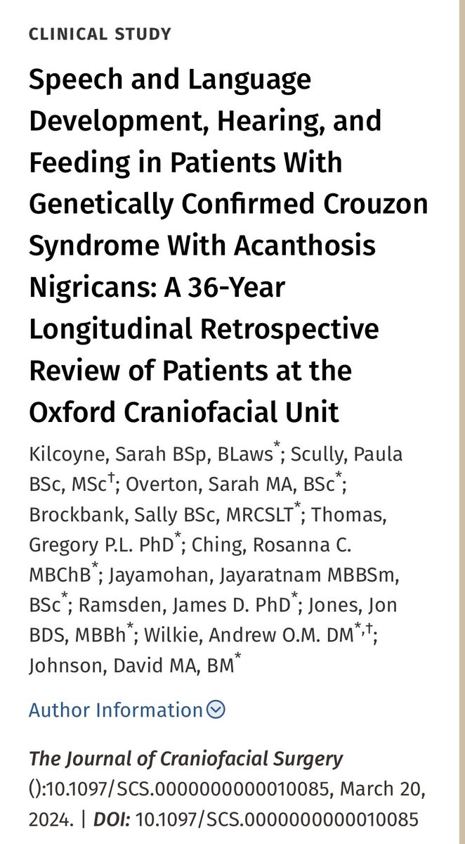 Oxford Craniofacial Unit (@oxfordcranio) on Twitter photo 🚨New paper alert! 🚨 The latest publication from the <a href="/OxfordCranio/">Oxford Craniofacial Unit</a> speech and language therapy team investigated speech, language, hearing and feeding in patients with Crouzon Syndrome with Acanthosis Nigricans (CAN)….🧵1/9 🚨New paper alert! 🚨 The latest publication from the <a href="/OxfordCranio/">Oxford Craniofacial Unit</a> speech and language therapy team investigated speech, language, hearing and feeding in patients with Crouzon Syndrome with Acanthosis Nigricans (CAN)….🧵1/9