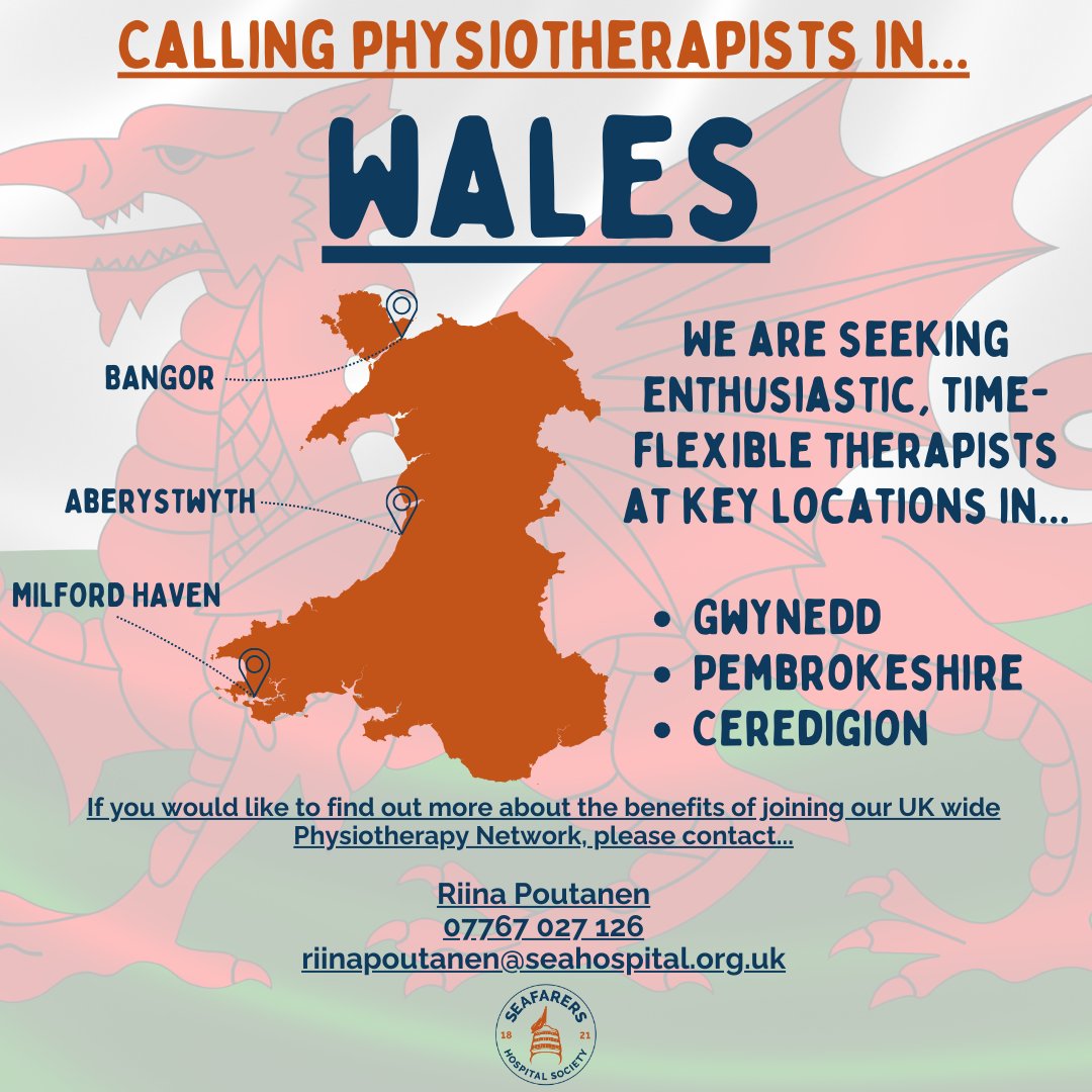 We're seeking enthusiastic, time-flexible physiotherapists in #Wales to join our Physiotherapy Network! We are looking for therapists in... 📍Gwynedd 📍Pembrokeshire 📍Ceredigion To find out more about our #PhysiotherapyNetwork, visit tinyurl.com/2n3vyuxs #seafarers #cymru