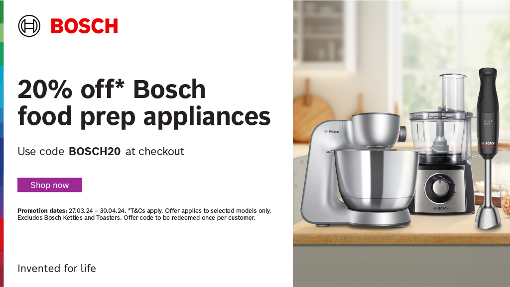 Grab extra savings on @BoschHomeUK's impressive range of food prep appliances and enjoy 20% off using code ‘BOSCH20’ at the checkout. Shop here -> hughesdeals.co.uk/9FKzOw