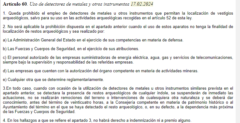 Sirva esta noticia para recordar que desde febrero de 2024 el uso de detectores de metales en Andalucía está prohibido (Salvo Actividades arqueológicas autorizadas, FFCCSE, personal y empresas autorizadas de construcción de zanjas y minería).