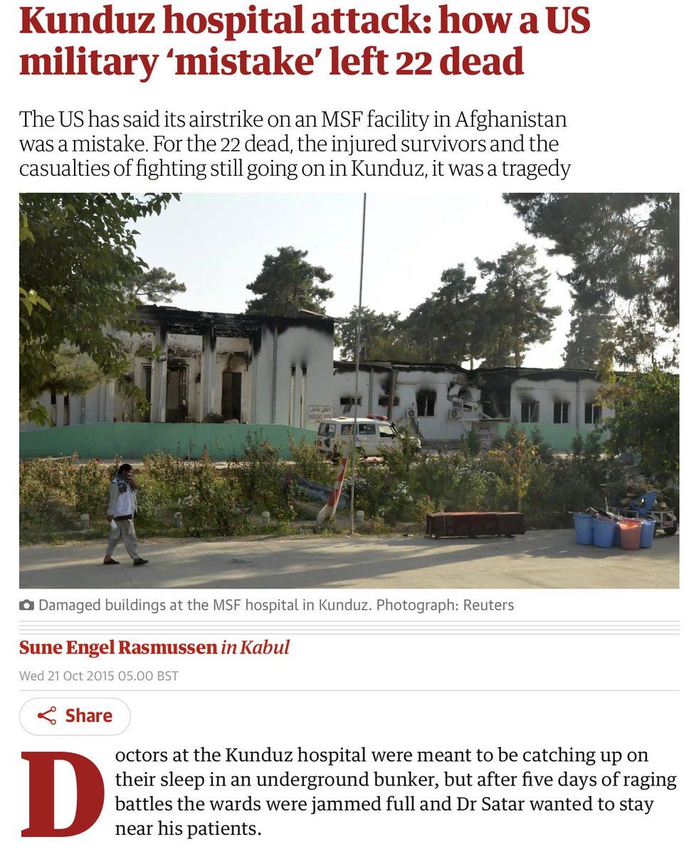 For 30 minutes on Oct 3, 2015 an AC-130 gunship from the U.S. Airforce pummeled what it thought was a building that had been seized by Taliban fighters in the city of Kunduz. It was actually a hospital run by Medecins san Frontiers (Doctors without Borders) and there were no…