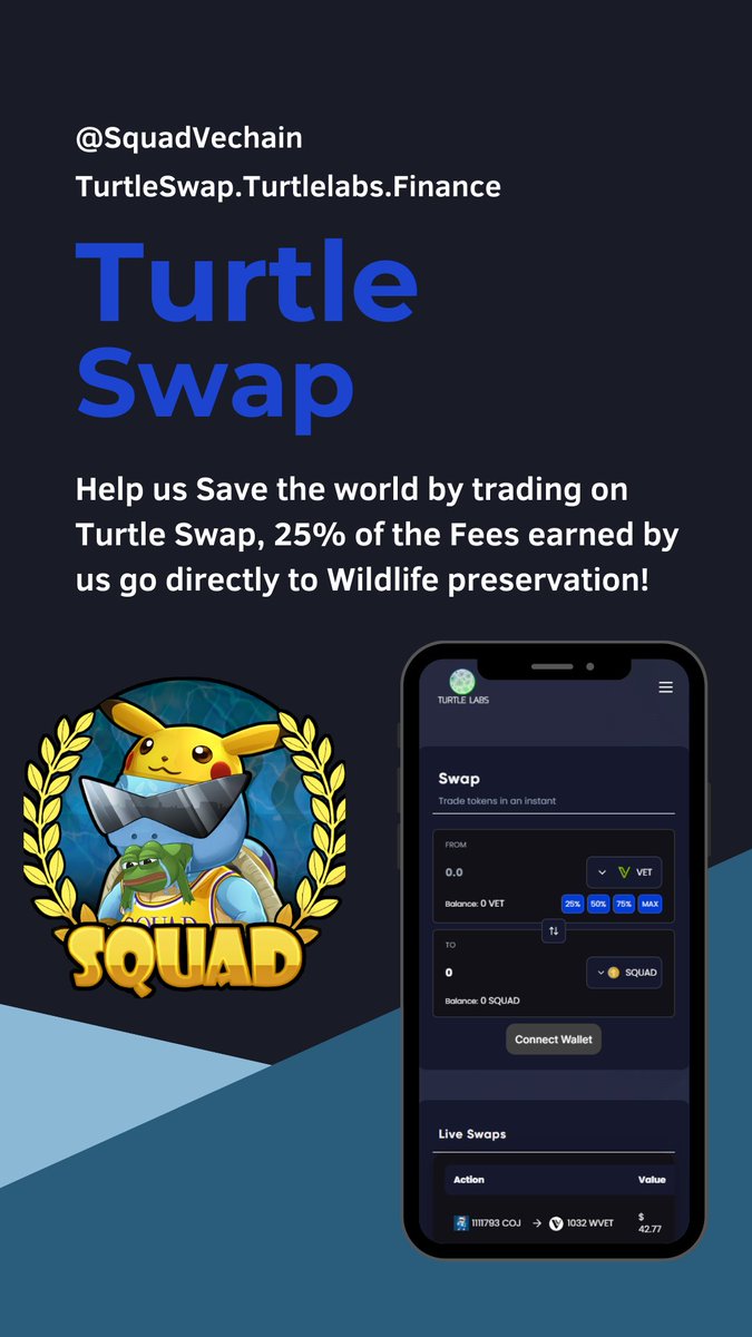 🚀🐢 Discover the power of $SQUAD on VeChain! 

With Turtle Swap, our very own DEX, you can trade securely while supporting wildlife preservation initiatives. 

It's time to make a difference in the crypto world! 

TurtleSwap.Turtlelabs.Finance

#TurtleSwap #VeChain $SOL $VET #VeChain