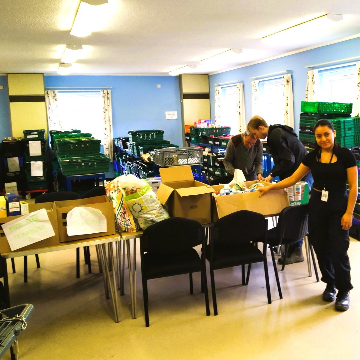 Big thank you to staff at <a href="/PB_Leiner/">PB Leiner</a> in Treforest. They made a collection of items for the foodbank which they brought in yesterday. Photo shows two volunteers checking the items in. Won't be long before they go out again in parcels. Thanks again to all at PB Leiner.