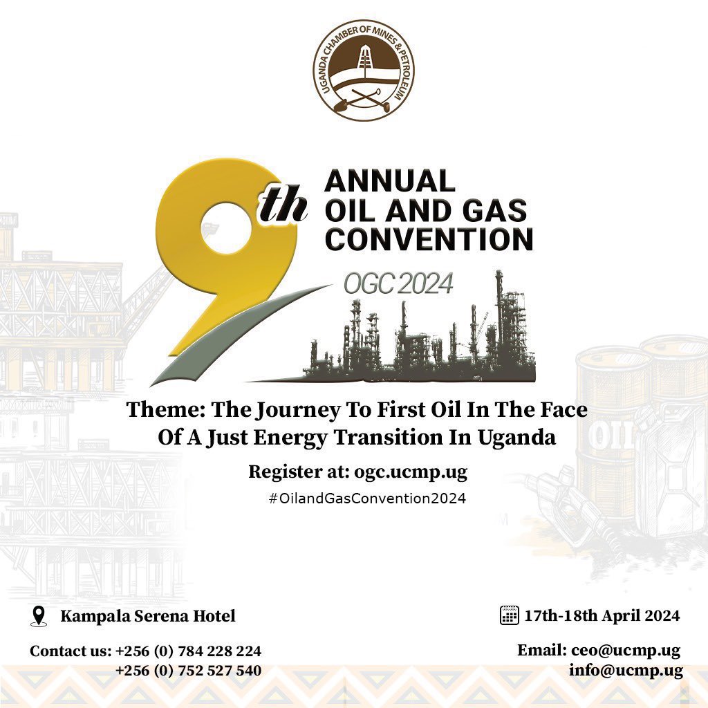 Join Us at the 9th Annual Oil and Gas Convention 2024! The Ministry of Energy and Mineral Development is thrilled to announce the upcoming 9th Annual Oil and Gas Convention (OGC) 2024, organized by the Uganda Chamber of Mines and Petroleum (@UgandaChamber) Set to take place on…