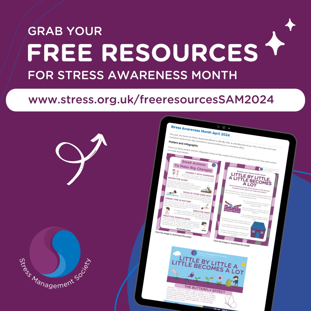 April is Stress Awareness Month! This year, our theme is Little By Little, A Little Becomes A Lot. Check out our FREE Resources by heading to stress.org.uk/freeresourcess… #LittleByLittle #StressAwarenessMonth #SAM2024 #StressAwarenessMonth2024