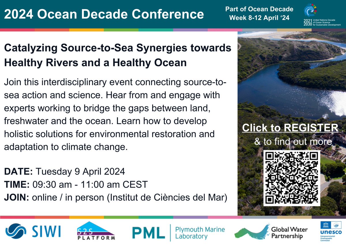 How to bridge #freshwater and #ocean? How can we connect #SourceToSea action and science?

Join SIWI, @PlymouthMarine, @GWPnews & @IocUnesco at @UNOceanDecade Conference:

📆 9 April 🕤 09:30
📍 Online & On-site (@ICMCSIC, Bacelona)
Info & registration ▶️  bit.ly/3PzavtJ