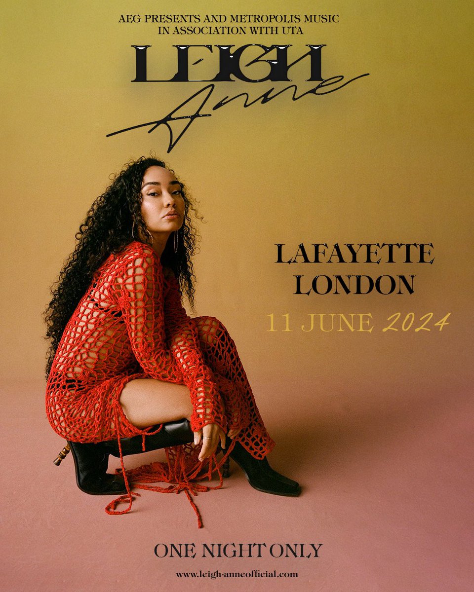 For one night only, @LeighAnneMusic presents a special headline show at Lafayette London 🔥 Join the presale which kicks off tomorrow (April 4) before the general sale on Friday, April 5 ❤️‍🩹 leigh-anne.lnk.to/textme