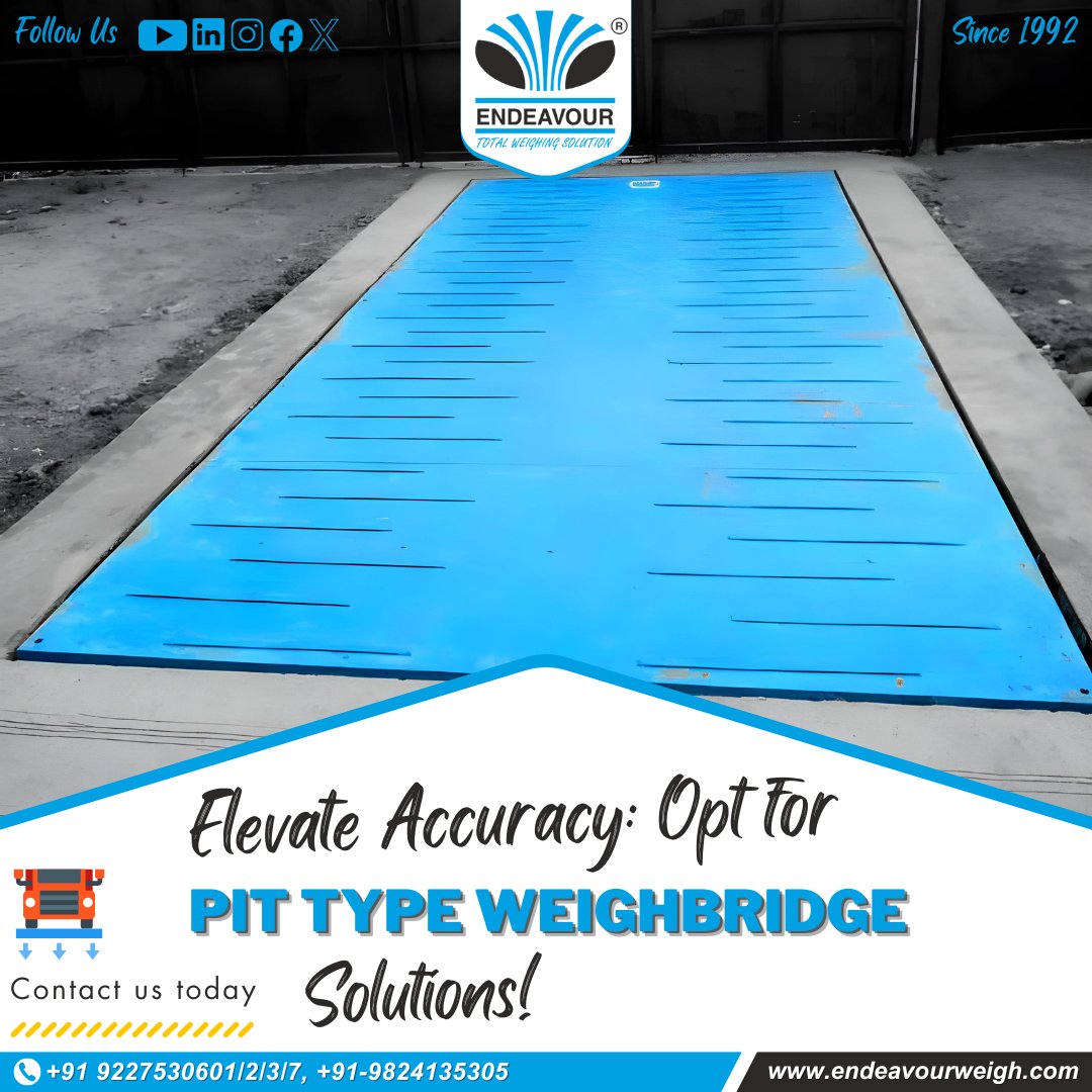 Elevate Accuracy: Opt for Pit Type Weighbridge Solutions!

Contact us today for personalized assistance with pit type weighbridges! endeavourweigh.com/pit-type/

#PitTypeWeighbridge #PrecisionWeighing #Accuracy #EngineeringExcellence #WeighingSolutions #Endeavour #EndeavourWeigh
