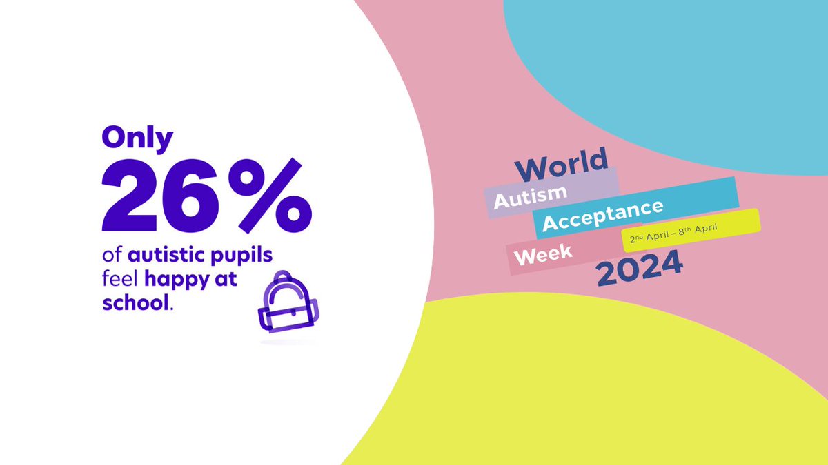 Did you know that only 26% of autistic students feel happy at school? Recent reports state the biggest struggles include: 👉 sensory overload 👉 supporting individual needs 👉 socialising with peers 👉 a lack of understanding #InclusionInEducation #WorldAutismAcceptanceWeek