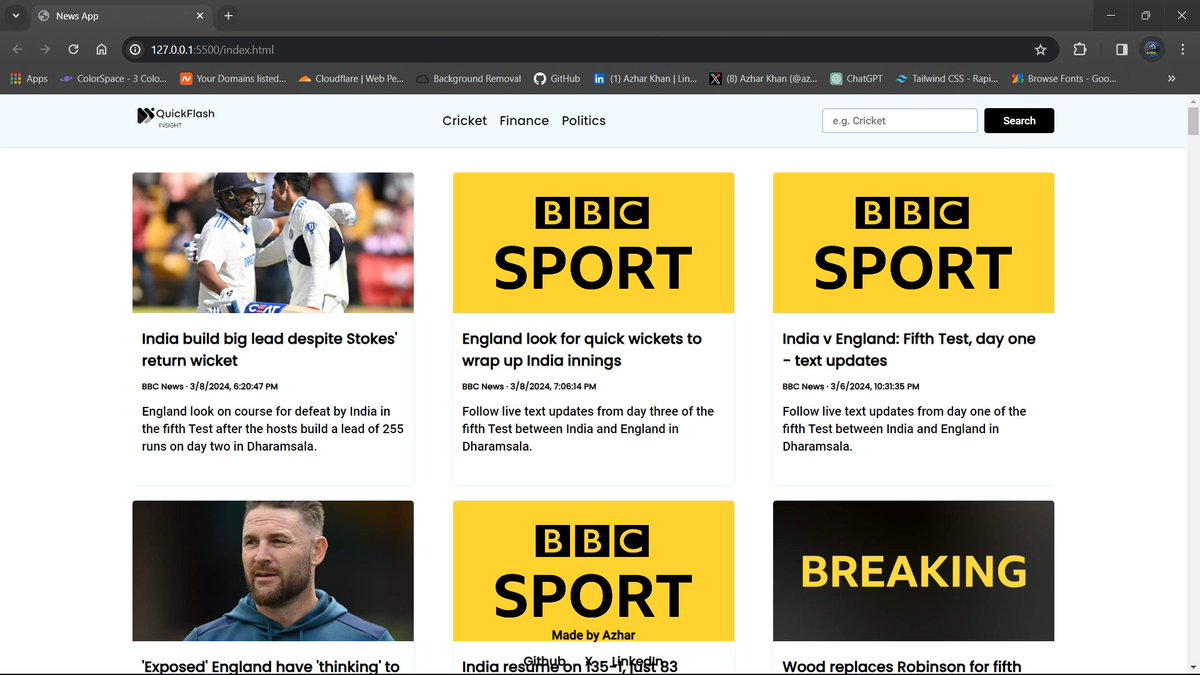 azhardotcoder's tweet image. 🌟 Day 30 of my #30DayChallenge: 

Introducing my final project - a Real-Time News Website! 📰

Featuring:
- Real-time updates on current events
- User-friendly interface for easy navigation
- Responsive design for seamless access on any device

#coding