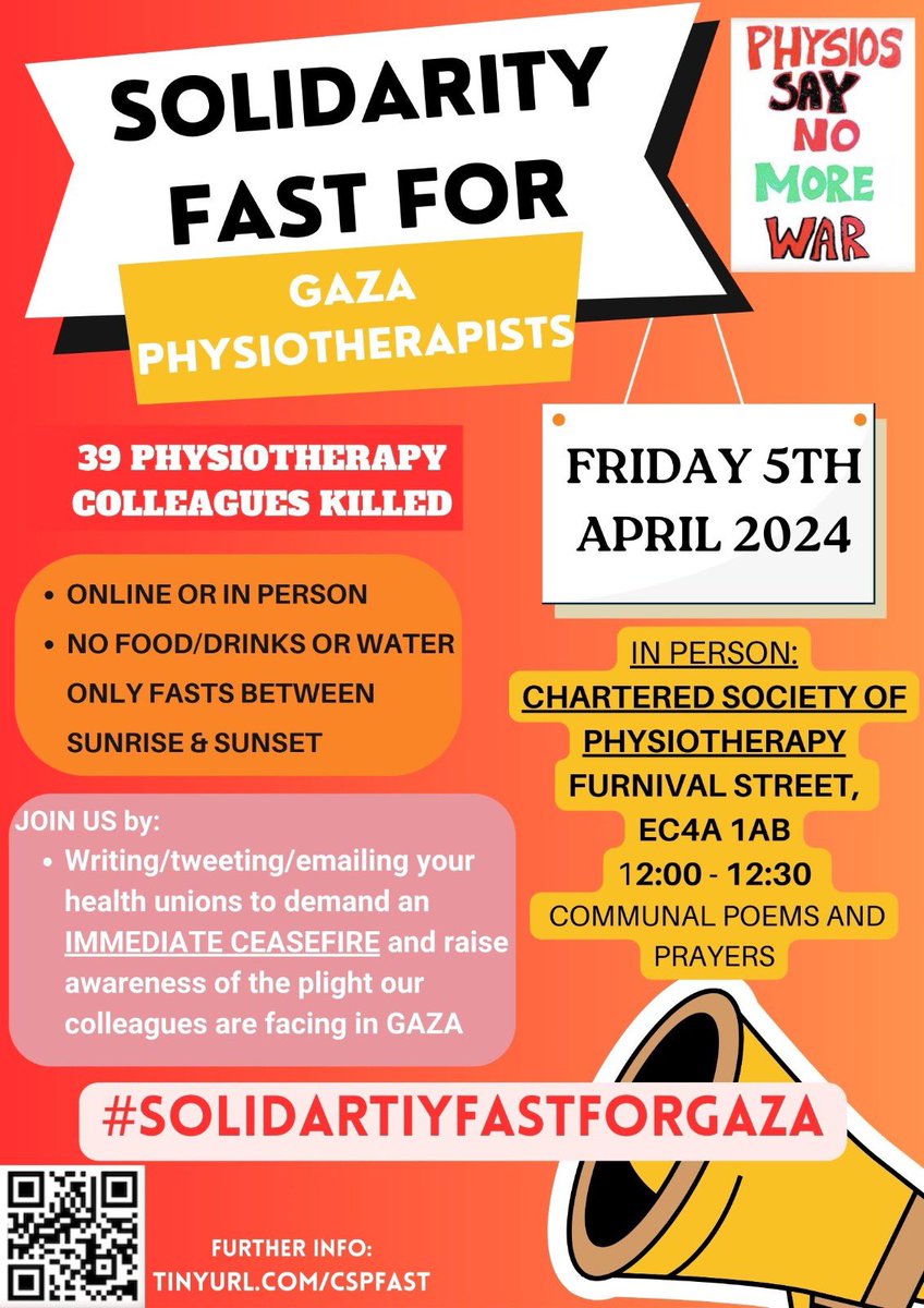 Join us THIS FRIDAY in a solidarity fast for health workers in Gaza. We have lost too many colleagues and hundreds continue to suffer We will continue to speak up & stand together for humanity! #solidarityfastforgaza