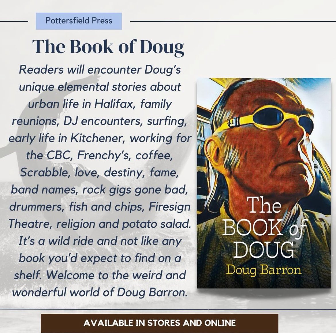 Through poetry and art, Doug Barron provides a thought-provoking journey through his life in NS and his varied occupations in media. This collection displays a highly inventive iconoclastic mind constantly at work trying to make sense of the world around him.