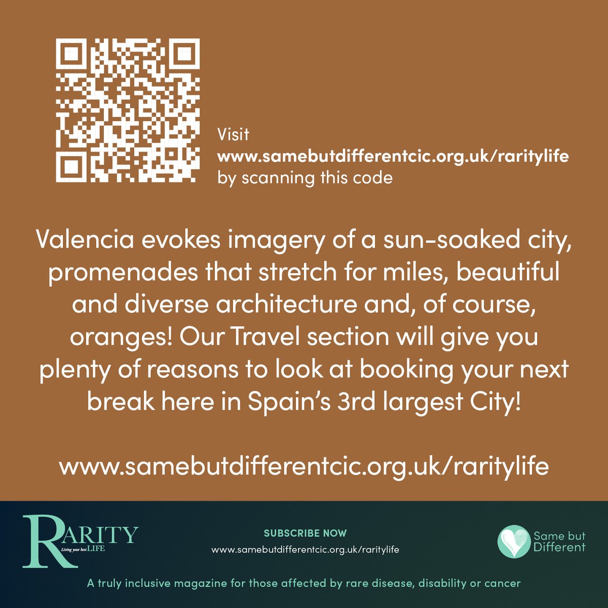 Head over to #RarityLife to plan your next trip to a beautiful, sunny city that offers everything you need in a break, Valencia! samebutdifferentcic.org.uk/raritylife #raredisease #cancer #disabilty #accessibletravel #citybreaks #nationallottery @ValenciaCity @love_valencia @spain