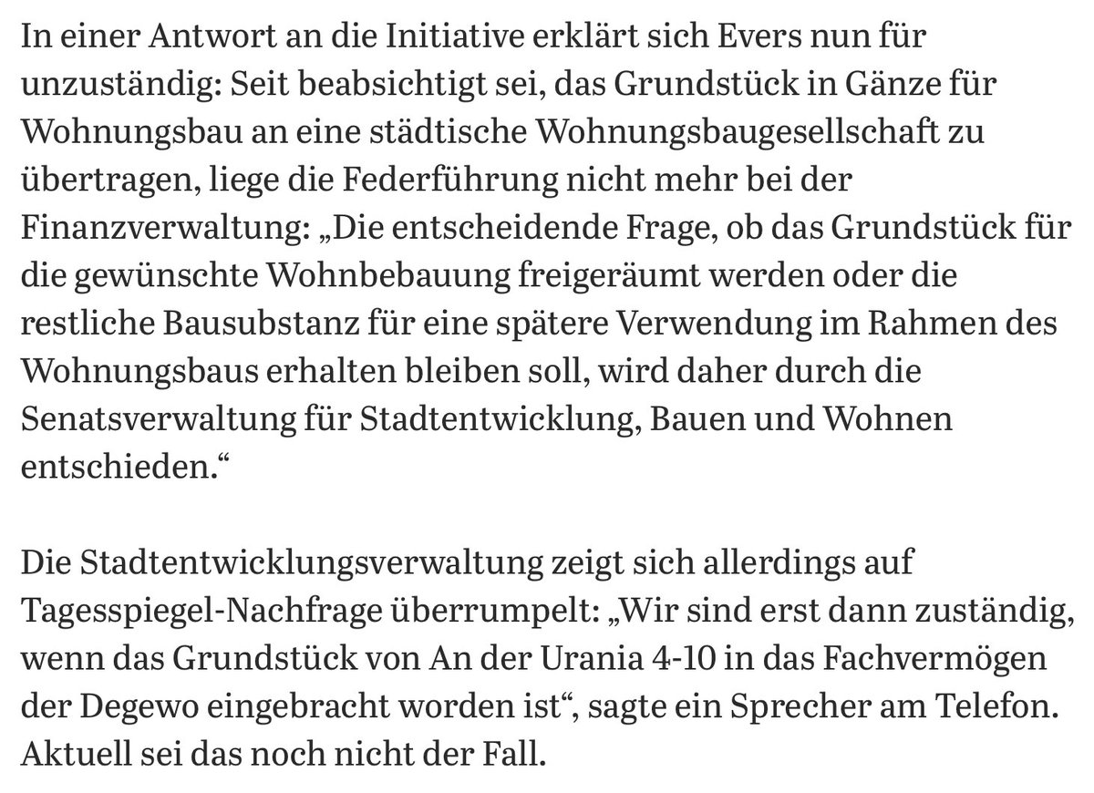 „Es darf kein #Behördenpingpong mehr geben“ (schwarz-roter Senat). Oder auch: '...liege die Federführung nicht mehr bei der Finanzverwaltung...' vs. „Wir sind erst dann zuständig, wenn...' tagesspiegel.de/berlin/berline…