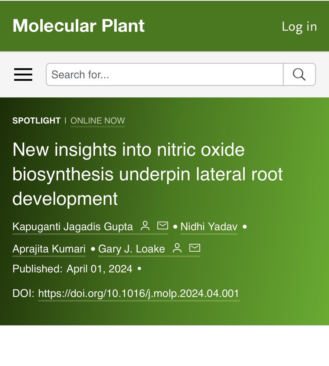 Happy to share spotlight article published in Molecular Plants on new pathway of oxidative nitric oxide production mediated by oximes @NIPGRsocial @rajesh_gokhale @CSIR_IND @DBTIndia cell.com/molecular-plan…