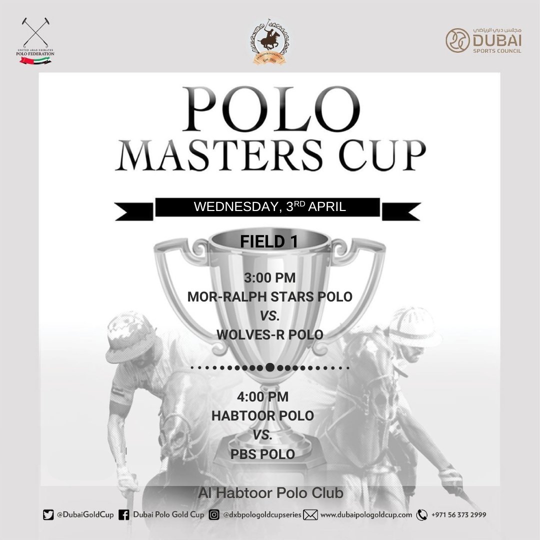 The action-packed Polo Masters Cup 2024 starts on April 3rd, featuring two thrilling matches at Field 1, Al Habtoor Polo Club. 3:00 PM MOR-Ralph Stars vs. Wolves-R Polo 4:00 PM Habtoor Polo vs. PBS Polo See you there! #DubaiPoloGoldCupSeries #PoloMastersCup2024