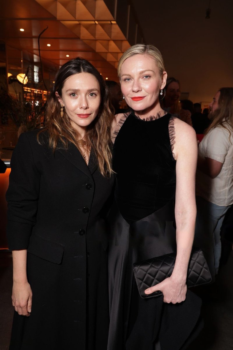 Elizabeth Olsen and Kirsten Dunst at the after party premiere of A24’s ‘CIVIL WAR’ in Los Angeles tonight.