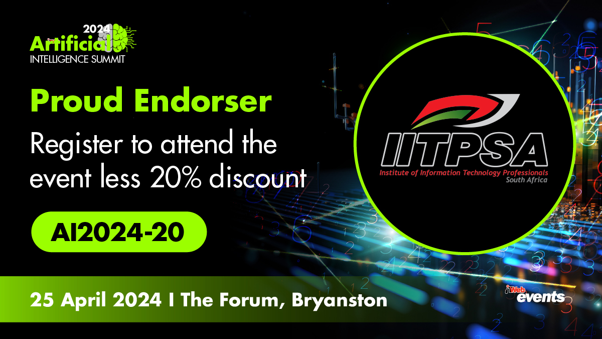 The #IITPSA endorses the @ITWeb AI Summit, to be held on 25 April in Bryanston. IITPSA members benefit from a 20% discount. itweb.co.za/event/itweb-ai… #ITWebAI2024