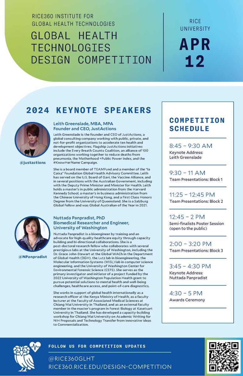 Excited and honored to join this amazing event at <a href="/rice360glht/">Rice360</a> <a href="/RiceUniversity/">Rice University</a> as a judge and a keynote speaker. #engineeringforglobalhealth #equitableresearch #collaborations
