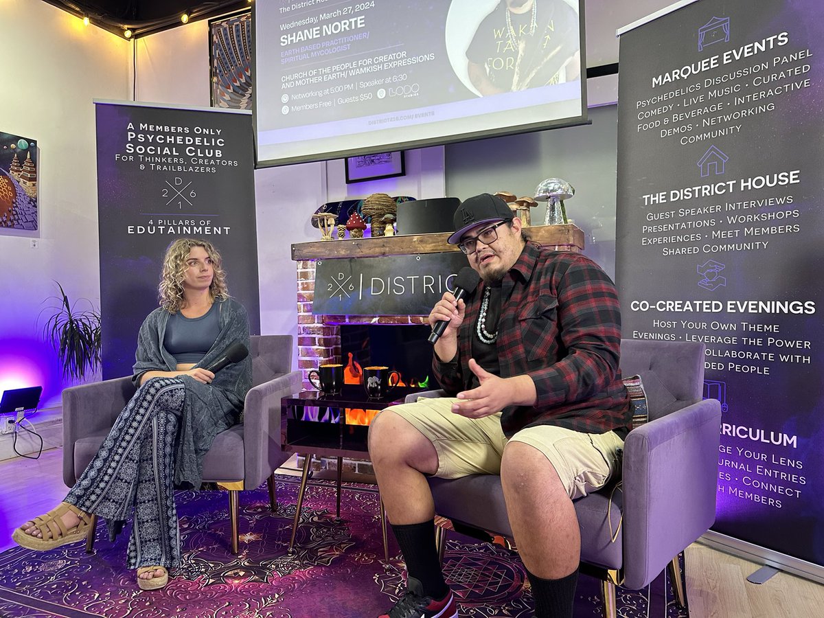 TheDistrict216's tweet image. 🌿✨ We hosted Speaker Shane Norte, an Earth Based Practitioner &amp;amp; Spiritual Mycologist. He shared “Church of the People for Creator and Mother Earth / Wamkish Expressions”. His dedication to reconnecting individuals with nature is inspiring.✨ #NativeWisdom #EarthBasedPractices
