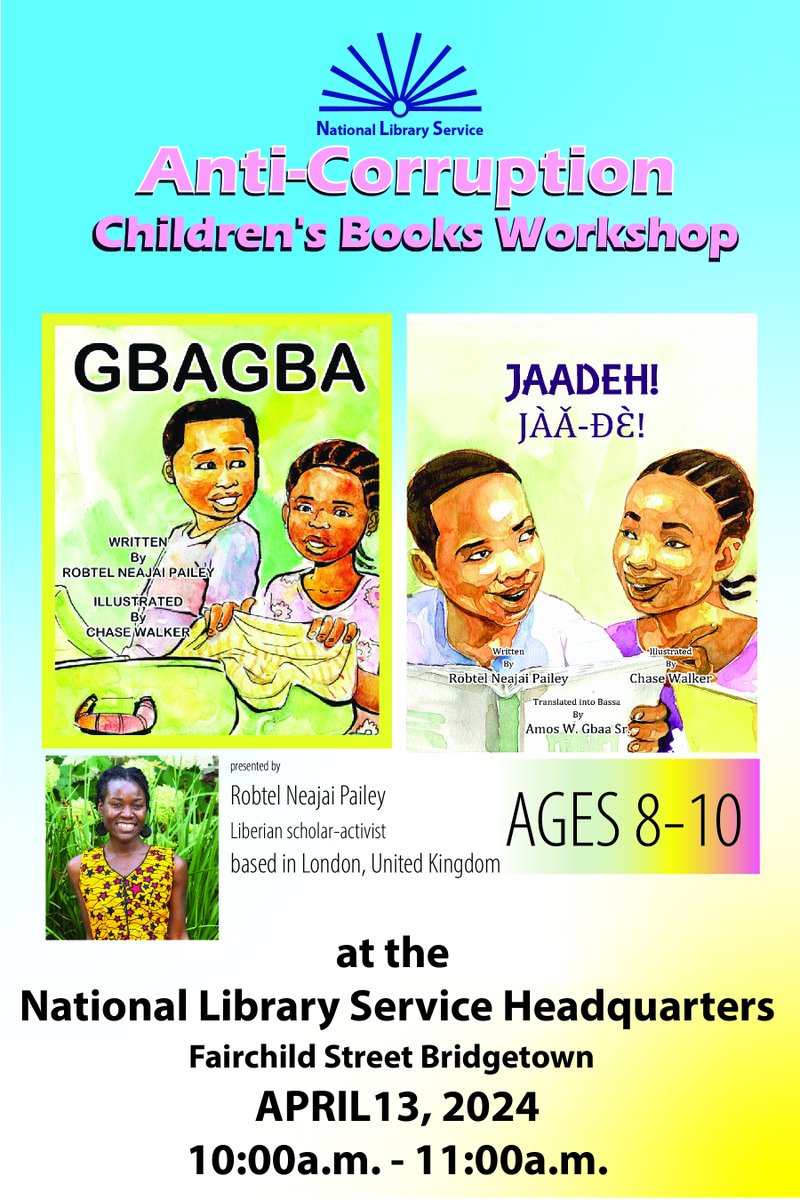 I'm really looking forward to workshopping my #anticorruption #kids’ #books Gbagba and Jaadeh! during the National Library of #Barbados’ story hour next weekend in #Bridgetown. Very grateful to director Jennifer Yarde for facilitating: bit.ly/3TsBNTO Come one, come all!