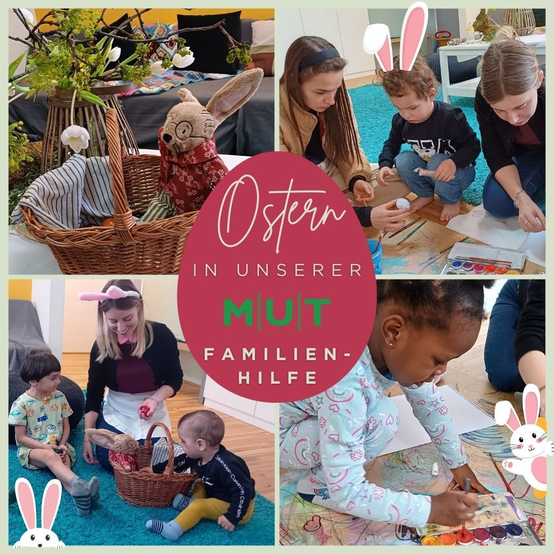 VereinMut's tweet photo. Das Osterfest 🐰 in unserem #Refugium war großartig. Basteln, Nesterl suchen und gemeinsam essen – so soll es sein! Danke an Christoph Fälbl, der uns im Zuge der „Osterhase für alle“-Aktion ca 300 Schokohasen überreicht hat! #Osterhase #Wohnhilfe #Familienhilfe https://t.co/pzG4FogGfw