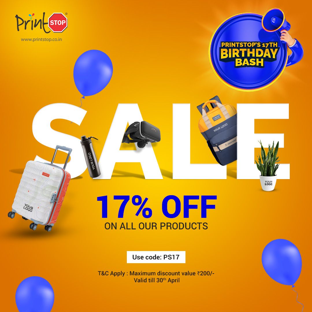 Get 17% OFF on all products at PrintStop this April!

It's our birthday month, and we're throwing the biggest bash of the year! 🎉Whether it's stationary, merchandise, gadgets, or personalised gifts, we've got you covered.🎈 

Thanks for being part of our journey! 
#17anniversary