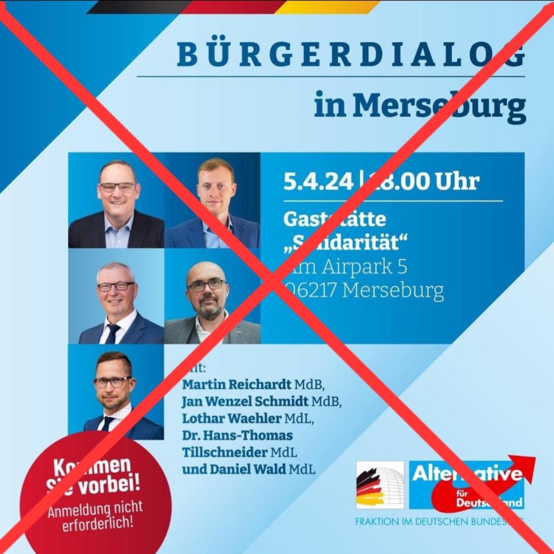 EviSmokes's tweet photo. Am 05.04. will die #fckafd in #Merseburg einen Bürgerdialog🔽
Da können wir doch helfen😁
Kommt am 05.04. zahlreich nach #Merseburg
um 16:30 Uhr zur Radrennbahn💪
Organisator ist das Bündnis Merseburg für Vielfalt u. Zivilcourage
Bitte RT f. Reichweite
#wirsindmehr
#mer0504 https://t.co/Gu1oHlQyWQ